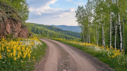 Fototapeta premium Dirt road on mountain landscape outdoors scenery.