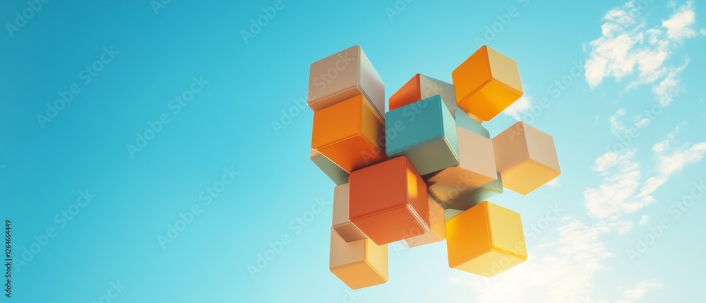 Aufkleber dynamic geometric cubes vibrant modular art with textures and urban aesthetic - innovative design an