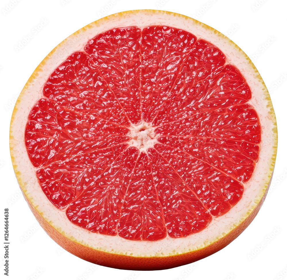 Poster close up of a sliced red grapefruit on transparent background