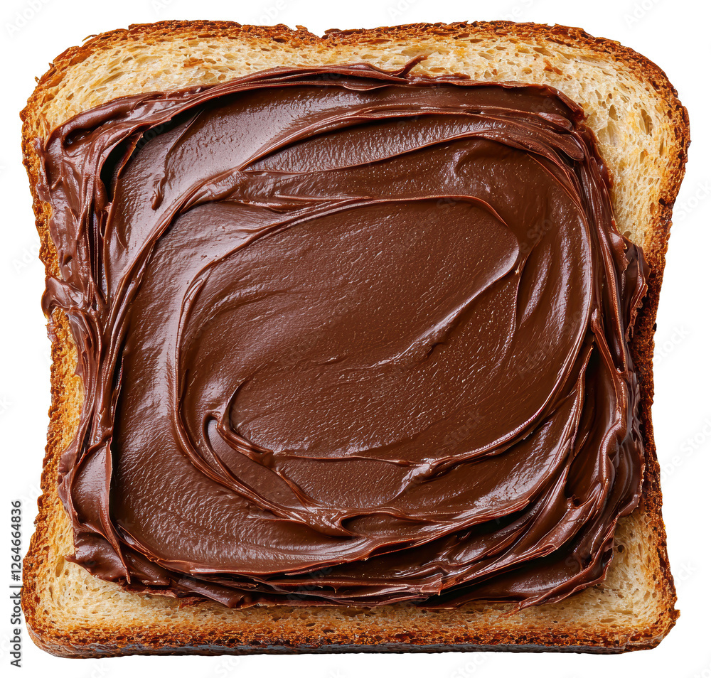 Poster close up of a slice of toast with rich dark chocolate spread isolated on transparent