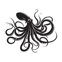 High-quality Kraken silhouette designed for fantasy and deep-sea adventure themes - Kraken illustration - Kraken vector - mythical creature silhouette

