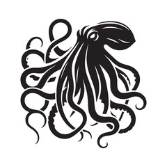 Majestic Kraken silhouette bringing life to maritime horror and deep-sea myths - Kraken illustration - Kraken vector - mythical creature silhouette
