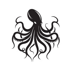 Terrifying Kraken silhouette portraying the monstrous ocean predator - Kraken illustration - Kraken vector - mythical creature silhouette
