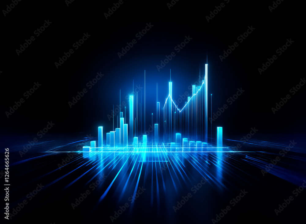 Aufkleber glowing blue bars form a data chart against a dark backdrop. light streaks emanate, suggesting digit