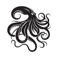 Obraz premium Iconic Kraken silhouette symbolizing the unknown terror beneath the waves - Kraken illustration - Kraken vector - mythical creature silhouette 