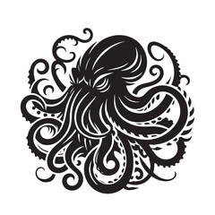 Fototapeta premium Shadowy Kraken silhouette created for deep-sea mystery and mythological designs - Kraken illustration - Kraken vector - mythical creature silhouette 