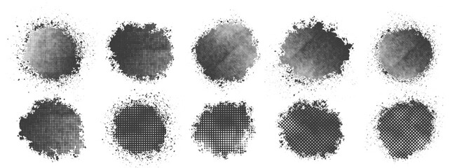 Set of grunge circles with halftone art, abstract, grunge frame set, paint, damaged, Overlay texture set, old, brush, rough, vintage, Different types of texture Background
