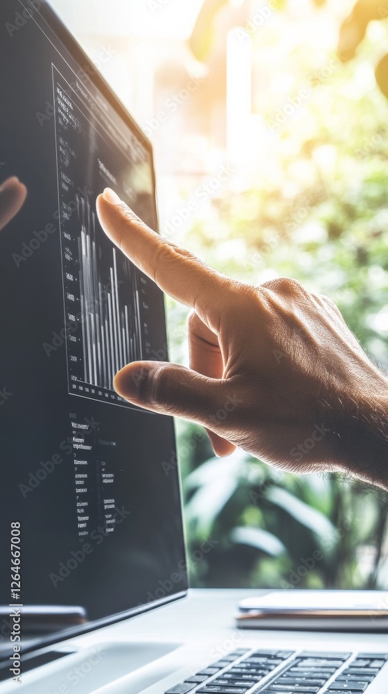 Aufkleber Sleek Digital Workspace Cross-Functional Team Monitoring Performance Metrics on Interactive Touchscreen - Business Innovation and Efficiency in Modern Office Environments