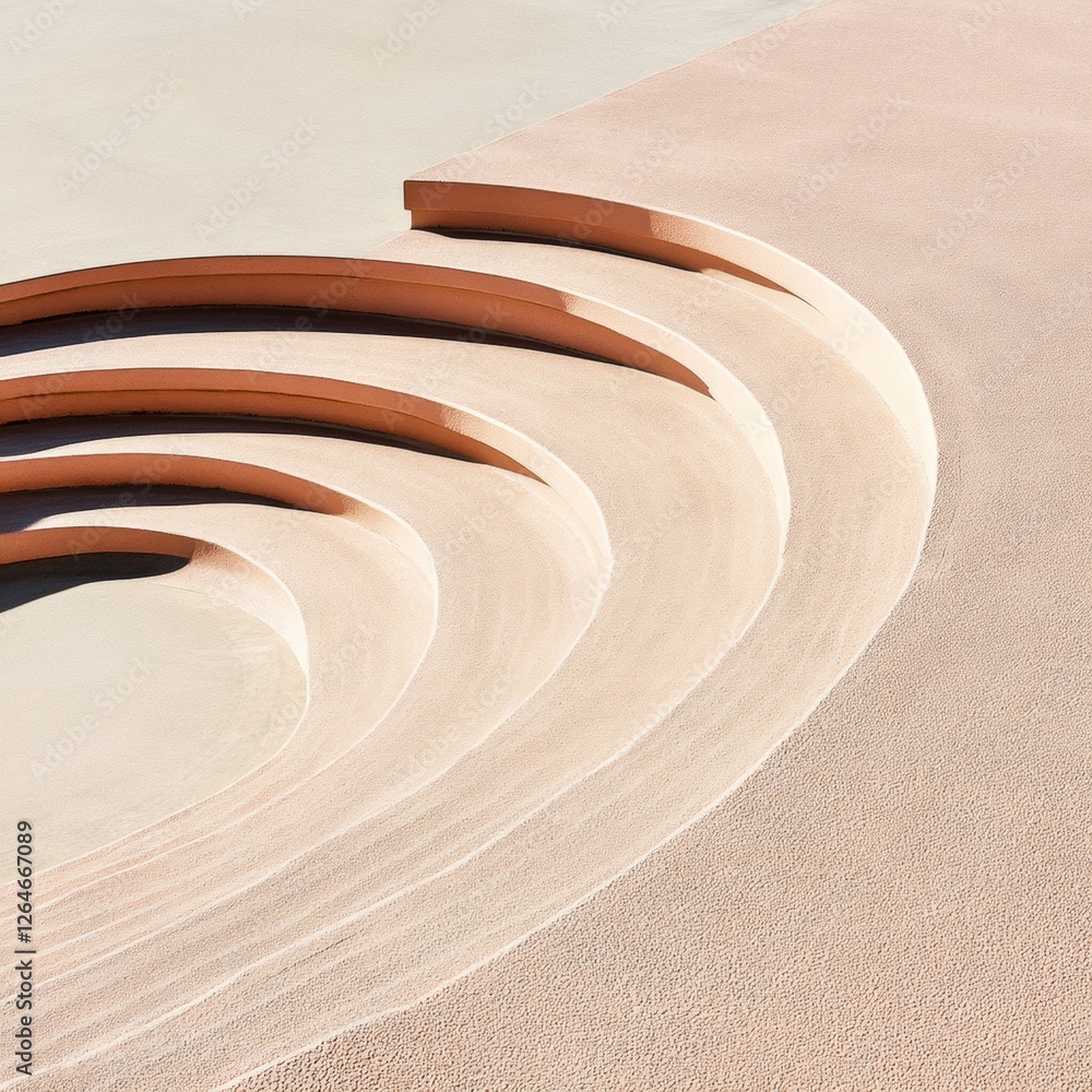 Poster sculptural minimalism in modern architecture curved concrete steps with textured surfaces - inclusiv