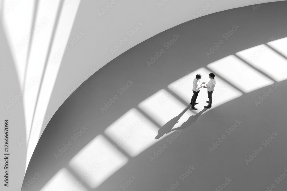 Poster minimalist office interaction monochrome open space with natural light and team collaboration - inno
