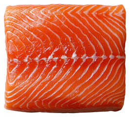 Close up of Freshly Cut Raw Salmon Fillet on Transparent Background