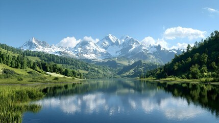 Serene Mountain Lake Reflection in Summer