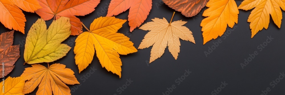 Poster autumn gradient design scattered maple leaf arrangement on dark canvas - seasonal visual content for