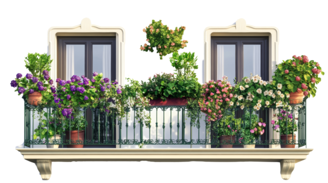 Vibrant floral balcony display urban apartment photography natural light wide angle urban gardening inspiration