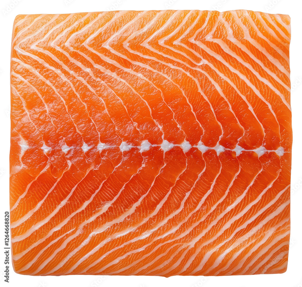 Poster close up of raw salmon fillet texture in orange and red color on transparent background
