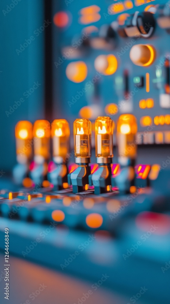 Aufkleber Retro-Futuristic Industrial Panel Vintage Nixie Tubes with LED Interfaces on Metal - Cutting-Edge Data Visualization and Tech Decor for Innovative Workspaces