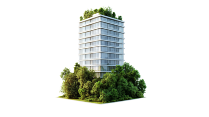 Sustainable building design urban environment architectural render green spaces aerial view eco-friendly concept