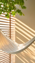 Scandinavian Minimalist Hammock Scene Natural Textures and Sunlit Foliage for Outdoor Wellness and Relaxation Content - Lifestyle and Eco-Friendly Marketing