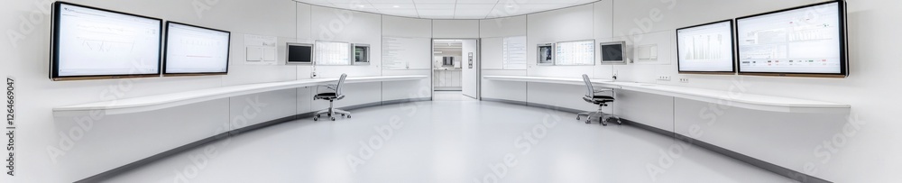 Poster Sophisticated Modern Workspace Ergonomic Desk with Digital Screens on Sleek Surfaces - Data Visualization for Cutting-Edge Corporate Productivity and Efficient Business Operations