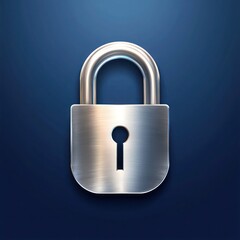 Realistic lock icon with a metallic finish on a deep blue background