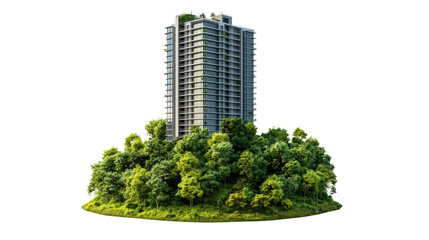 Modern residential building surrounded by lush greenery in urban setting 3d rendering natural environment aerial view sustainability concept