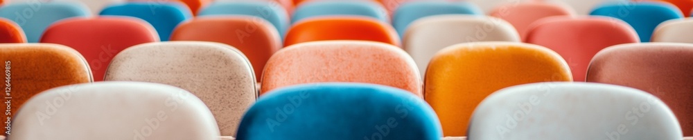 Poster colorful retro theater seating rows with plush velvet architectural for modern event space marketing