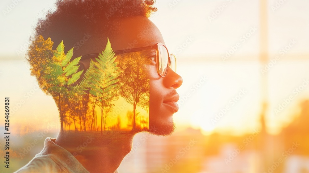 Poster mindful reflections nature-fused digital art in sunlit workspace - enhancing creative industries and