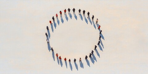 Circular Unity in Business Aerial View of Diverse Team in Modern Professional Attire Forming a Collaborative Human Network - Enhancing Corporate Culture and Inclusive Workplace Synergy