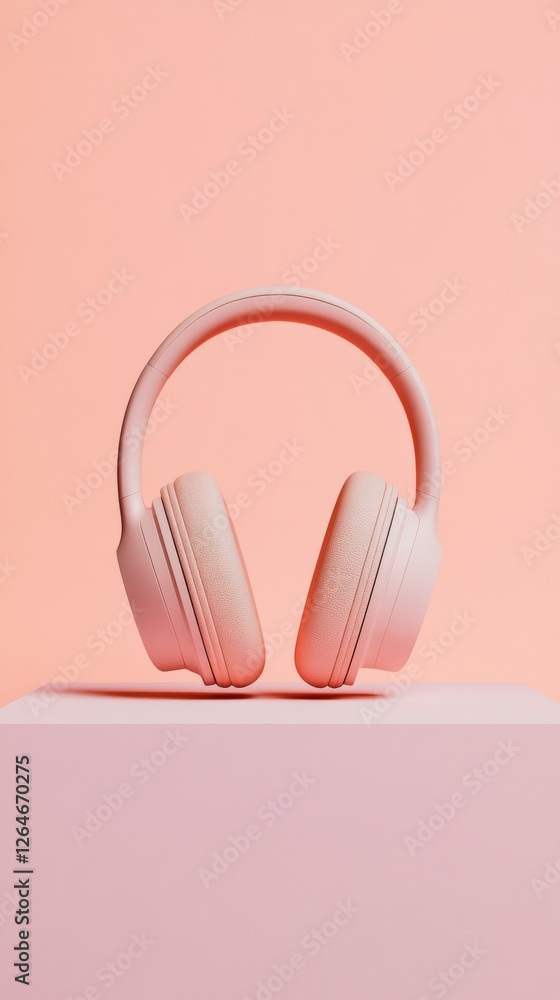 Poster minimalist headphone display sleek wireless audio on soft pastel - premium tech content for modern a