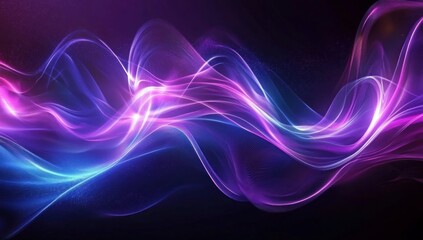 Futuristic Flow Glowing Waves in Purple and Blue, Dynamic Elegance Modern Dark Abstract Background, Radiant Technology Shiny Lines and Abstract Waves