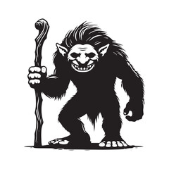 Weeping shadow Troll silhouette representing legendary mythical creatures - Troll illustration - Troll vector - mythical creature silhouette
