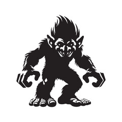 Dark fantasy Troll silhouette capturing the essence of supernatural folklore - Troll illustration - Troll vector - mythical creature silhouette
