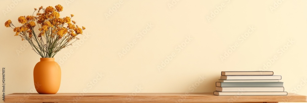 Aufkleber minimalist literary display open books and study materials on wooden table with reading lamp enhanci