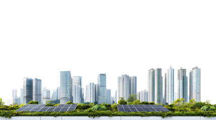 Urban sustainability initiative green skyscrapers and solar panels enhancing city landscapes