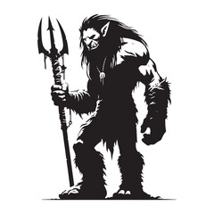 Roaring Troll silhouette with exaggerated features for mythical themes - Troll illustration - Troll vector - mythical creature silhouette
