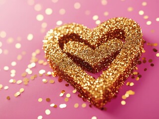 Obraz premium Gold Glitter Heart on Pink Background