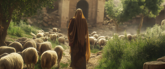 Fototapeta premium Jacob meets a peasant girl standing by a well