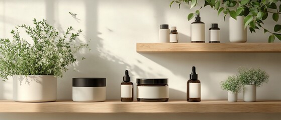Natural cosmetics packaging mockup with ecofriendly materials, showcasing biodegradable containers, plantbased inks, and minimalist design in high resolution