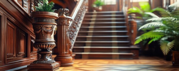 Fototapeta premium Victorian home, detailed woodwork and antique decor, 3D illustration