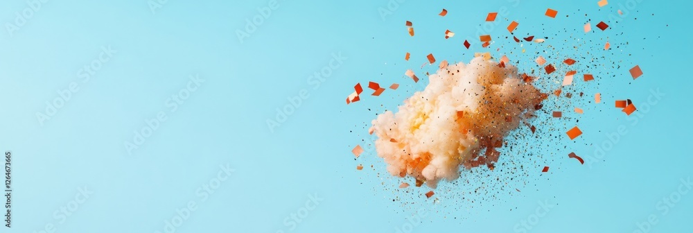 Poster minimalist celebration graphic fluttering confetti and streamers on pastel background - dynamic even