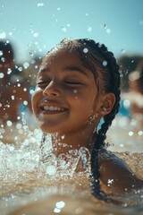 Obraz premium Girl playing in water