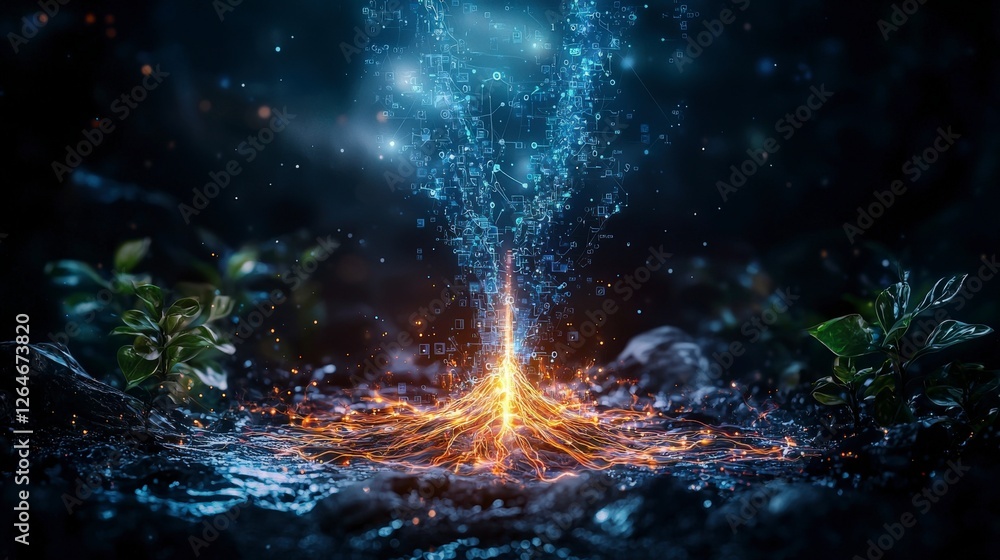 Aufkleber Digital integration process driving growth visualizing nature's elements through water and light
