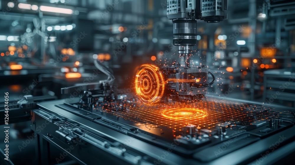 Poster Futuristic automated process in high-tech factory visualization of industry innovation digital environment close-up view