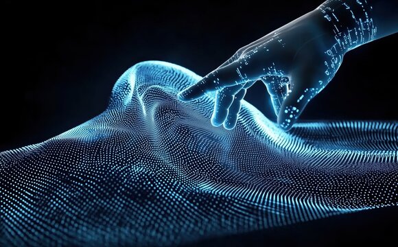 Illuminated Digital Hand Gesturing Towards Mesmerizing Fluid Waves in a Futuristic Void