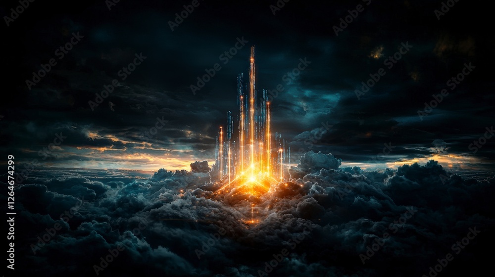 Poster Digital realm of innovation aerial business graph visualization and cloud environment data representation