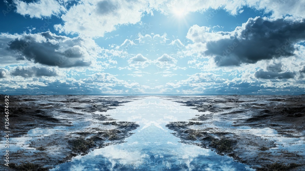 Poster dissolving arrows of emptiness on the solitude plane reflection vast landscape serenity peaceful sky