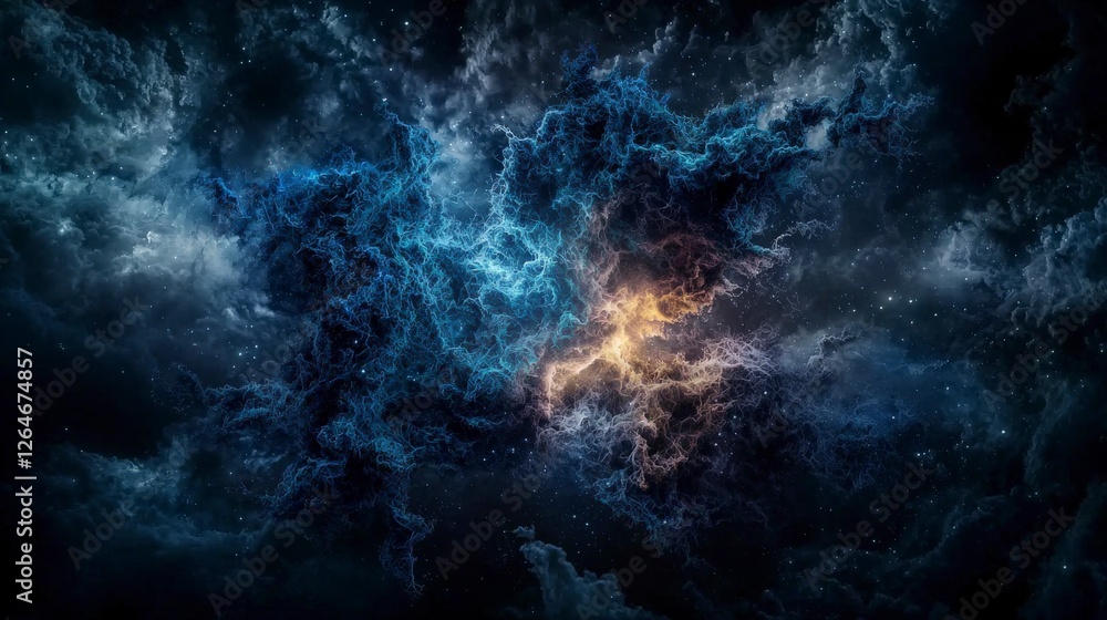 Poster melancholic cosmic pulses of light vast universe abstract art dark space celestial viewpoint emotion