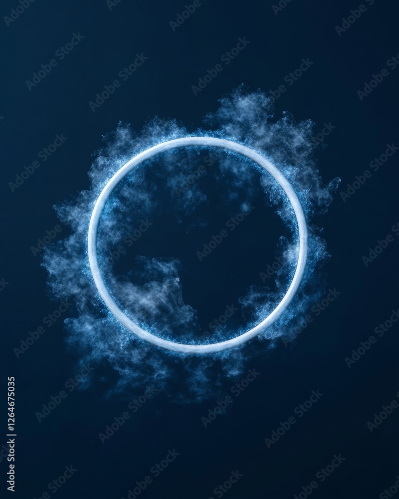 Leinwandbilder modern tech aesthetic illuminated circular design with digital smoke effect on deep blue - precision