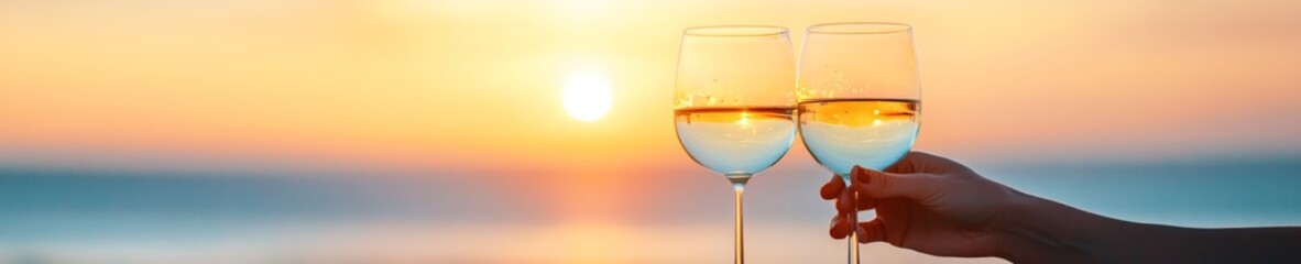 Obraz premium Sunset Social Gathering Clinking Wine Glasses with Candlelit Vibes - Aesthetic for Premium Lifestyle Content and Event Promotion