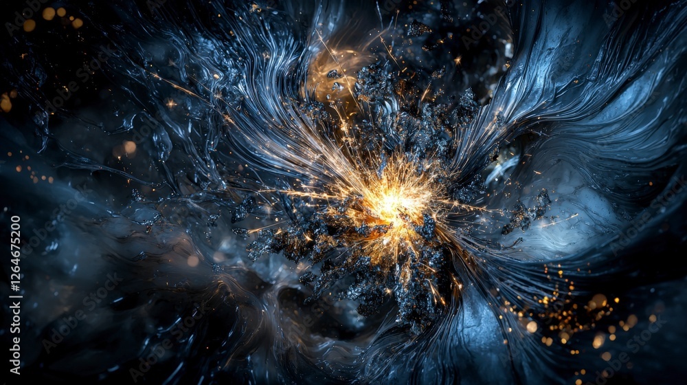 Poster brilliant silver sparks explode through layered darkness abstract art digital design cosmic scene wi